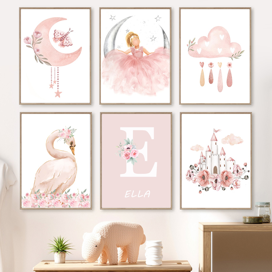Baby Nursery Kids - Roze Engel Meisje Zon Maan Wolk