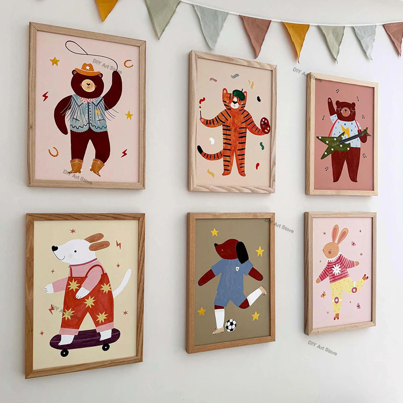 Baby Nursery Kids - Grappige cartoon dieren kinderkamer wanddecoratie canvas