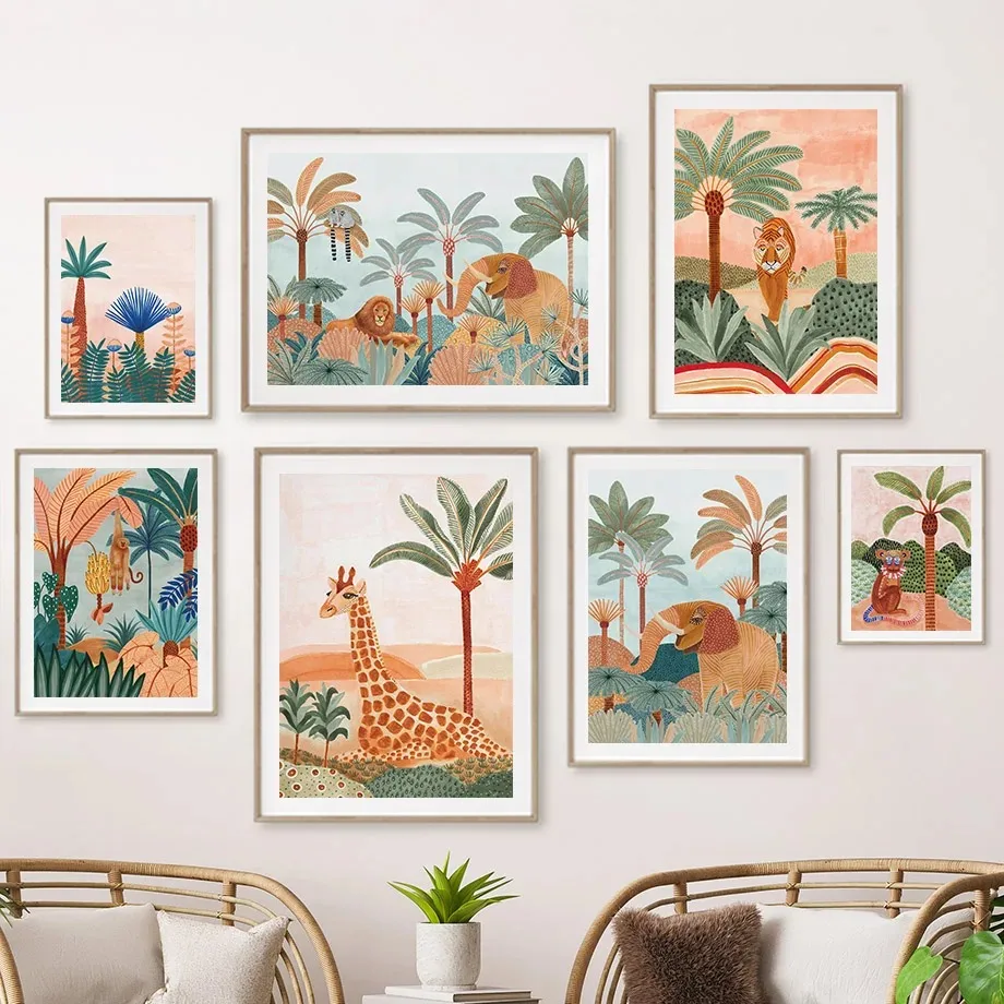 Baby Nursery Kids - Boho Jungle Dieren Tijger Aap Giraffe