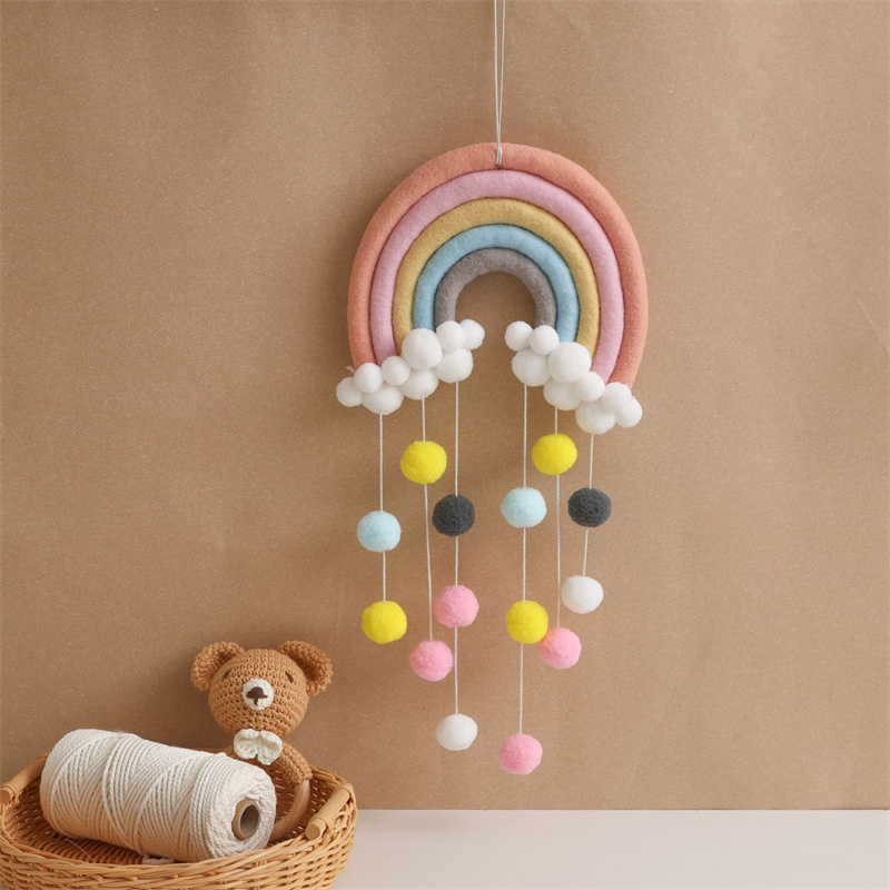 Baby Nursery Garland - Nordic Vilt Geweven Regenboog Haarballen Garland