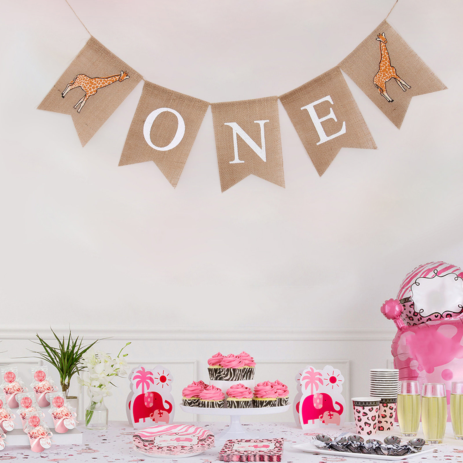 Baby Nursery Garland - Giraffe linnen banner met print, jute