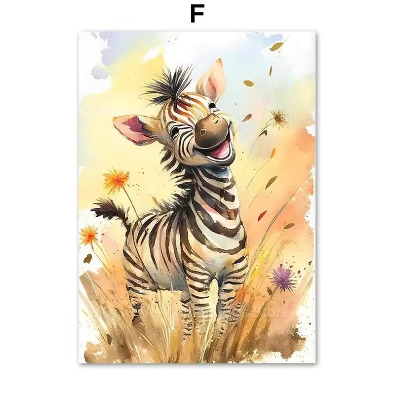 Baby Nursery Kids - Aquarel Leeuw Giraffe Tijger Olifant Zebra