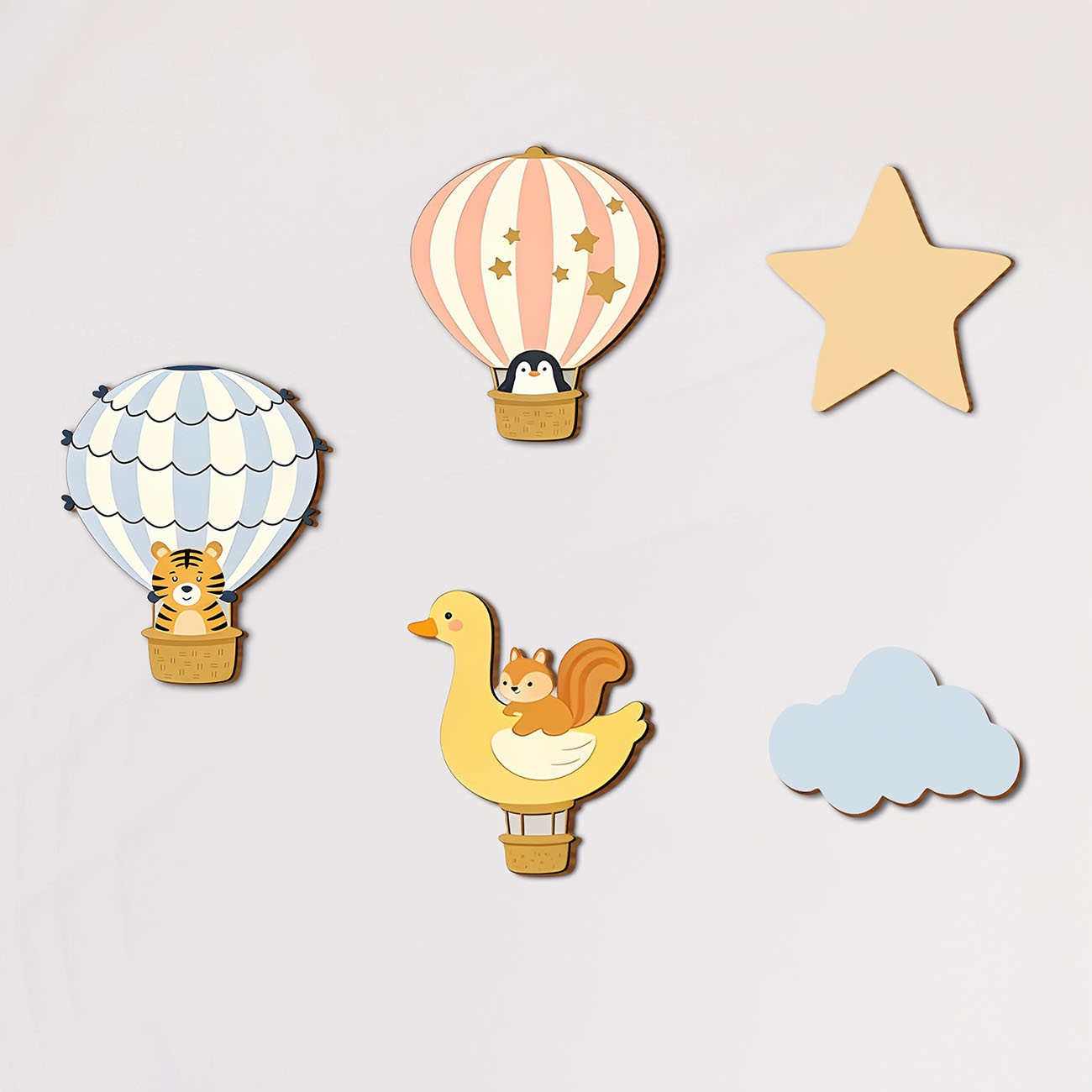 Baby Nursery Wall Stickers - 5 stuks dieren heteluchtballon houten muurstickers