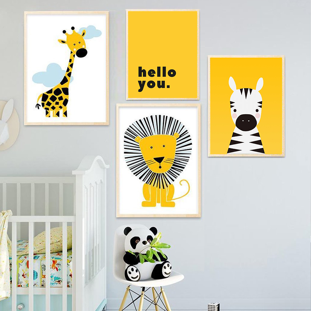 Cartoon Dier Posters Geel Leeu - Baby Nursery Yellow Walls recensie en prijs