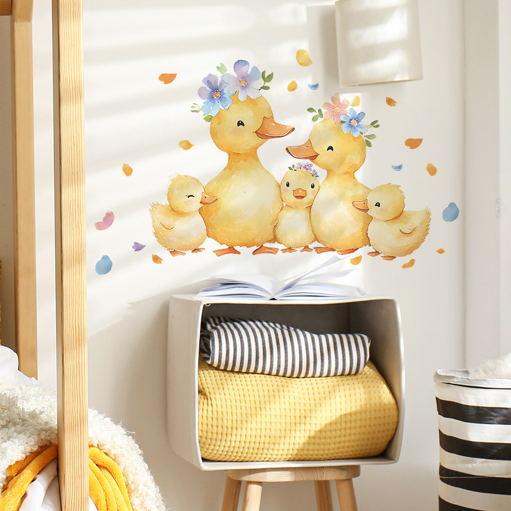 Cartoon gele eend familie muur - Baby Nursery Yellow Walls recensie en prijs