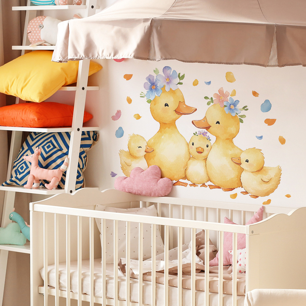 Cartoon gele eend familie muur - Baby Nursery Yellow Walls recensie en prijs