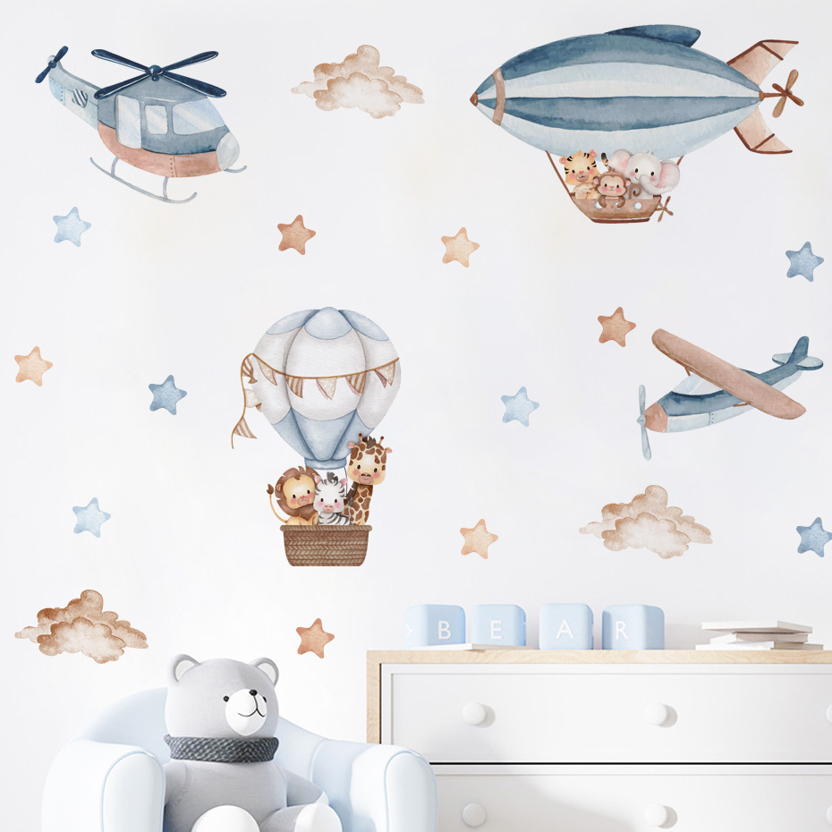 Aquarel Dieren Luchtballon Wol - Baby Nursery Wall Stickers recensie en prijs