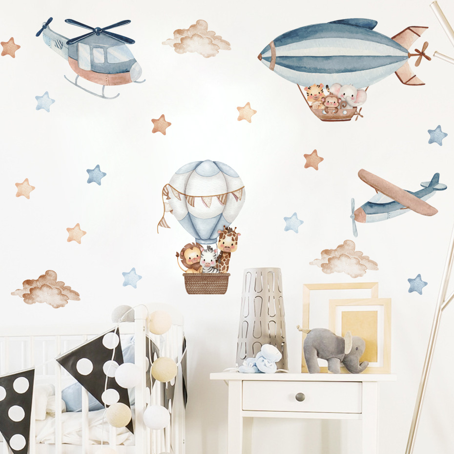 Aquarel Dieren Luchtballon Wol - Baby Nursery Wall Stickers recensie en prijs