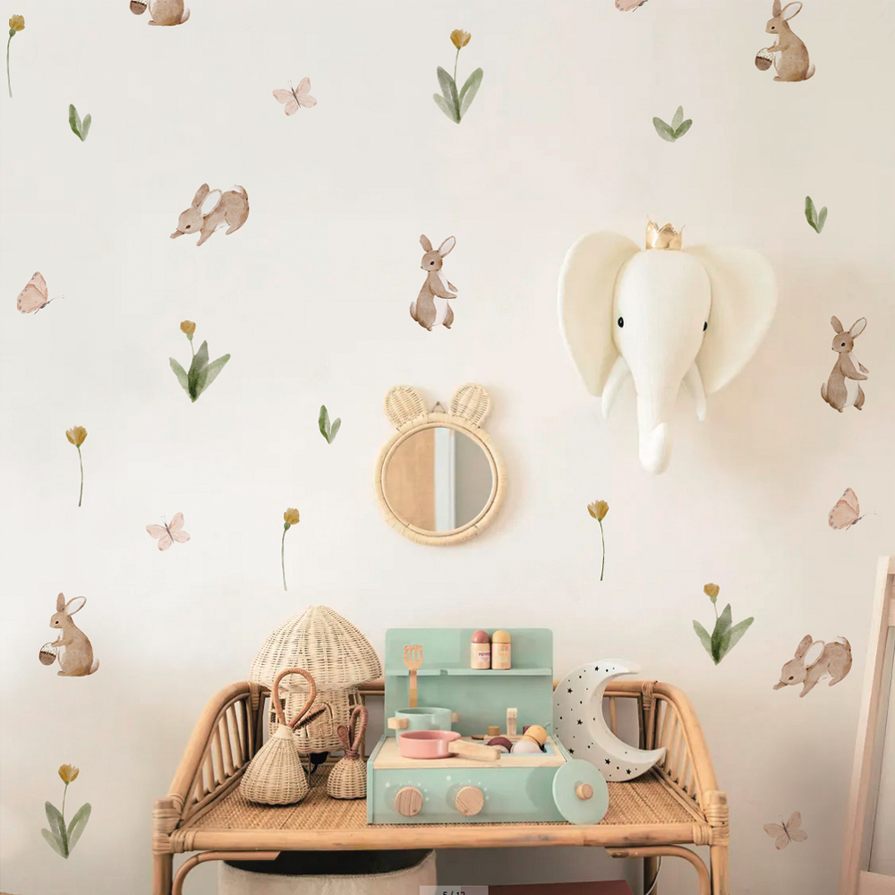 Zomer aquarel schattige konijn - Baby Nursery Wall Stickers recensie en prijs