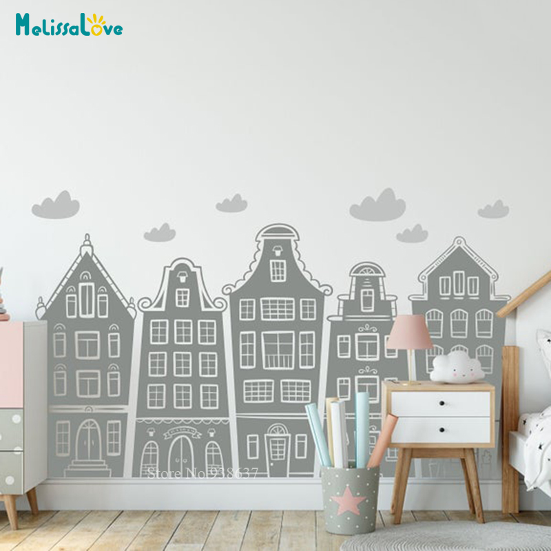 Scandinavische Huizen & Wolken - Baby Nursery Wall Stickers recensie en prijs