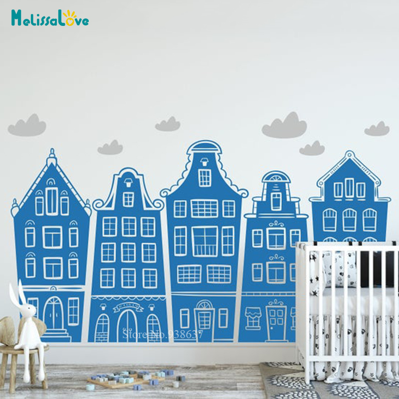 Scandinavische Huizen & Wolken - Baby Nursery Wall Stickers recensie en prijs