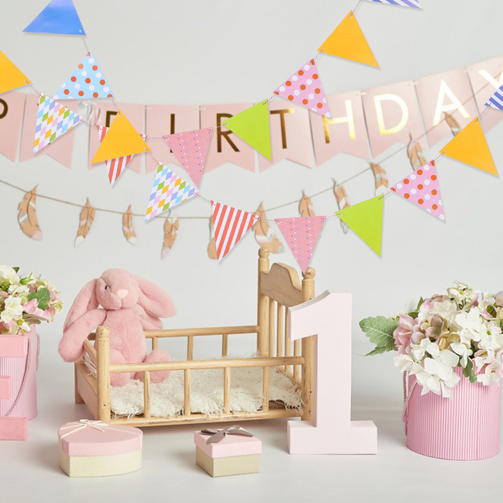 Driehoekige papieren vlaggenli - Baby Nursery Garland recensie en prijs