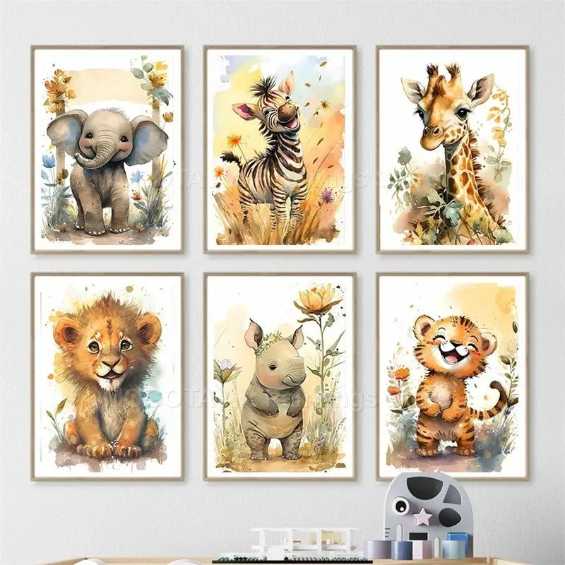 Aquarel Leeuw Giraffe Tijger O - Baby Nursery Kids recensie en prijs