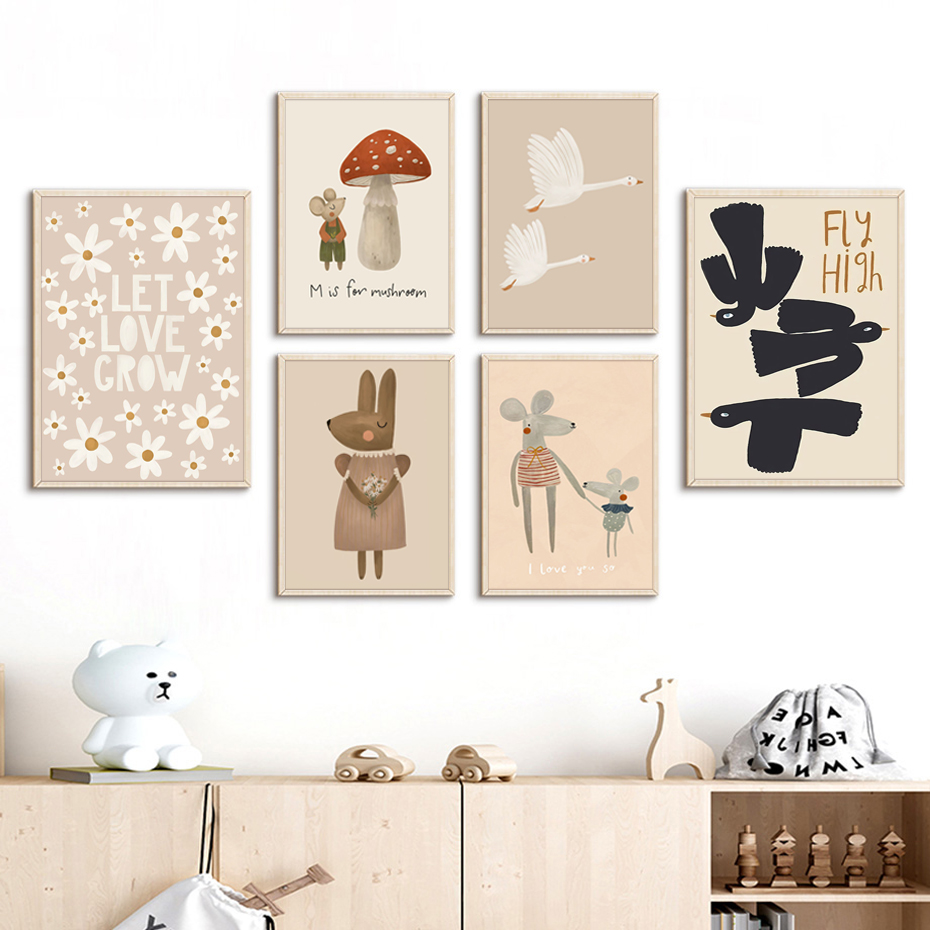 Boho Cartoon Konijn Muis Ganze - Baby Nursery Frames recensie en prijs