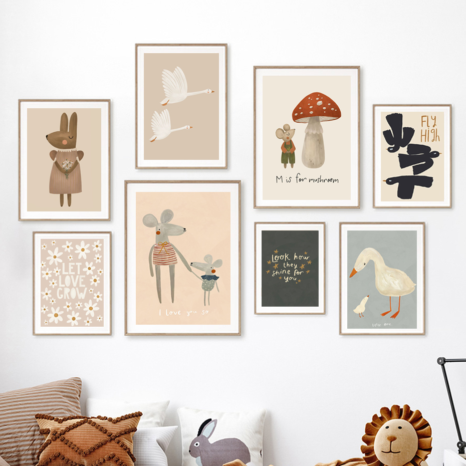 Boho Cartoon Konijn Muis Ganze - Baby Nursery Frames recensie en prijs